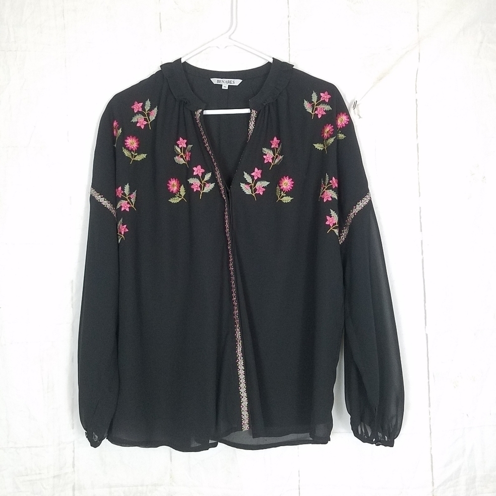 Benares black embroidered Floral top